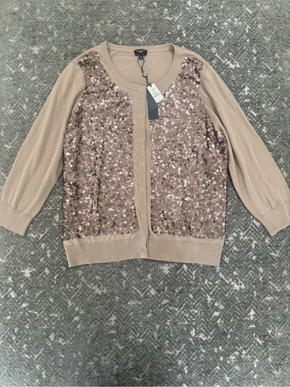 Talbots PXL Petite XL Sequin Cardigan Sweater Taupe NWT $149
